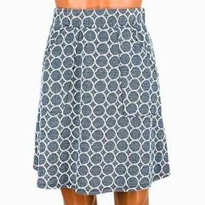 Skirt A-Line Above Knee Elastic Waist Pockets Stretchy Knit Blue & White Size S